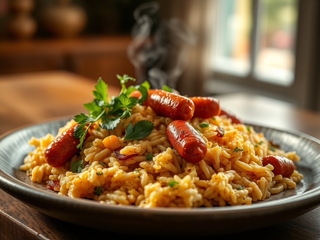 Arroz con salchichas familiar