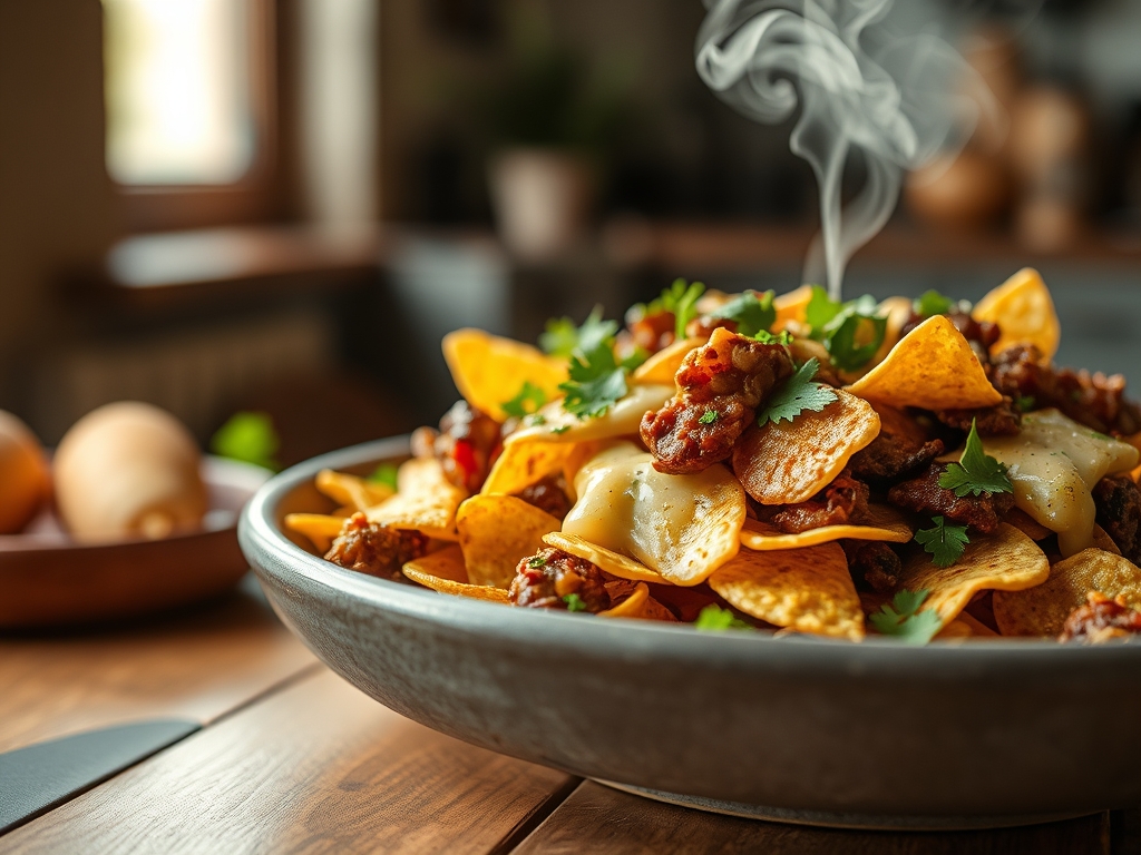 Nachos con queso y carne