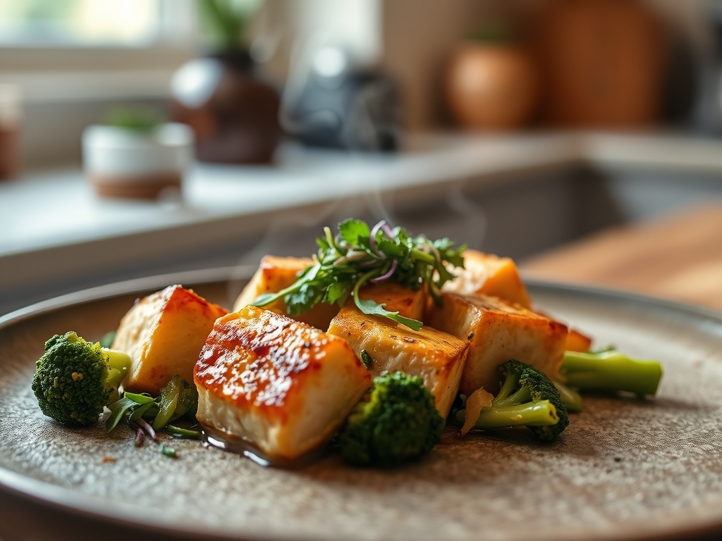 Tofu crujiente con brócoli