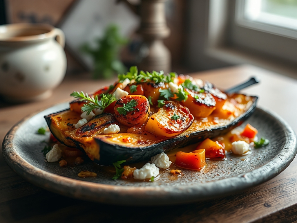 Calabaza asada con queso feta